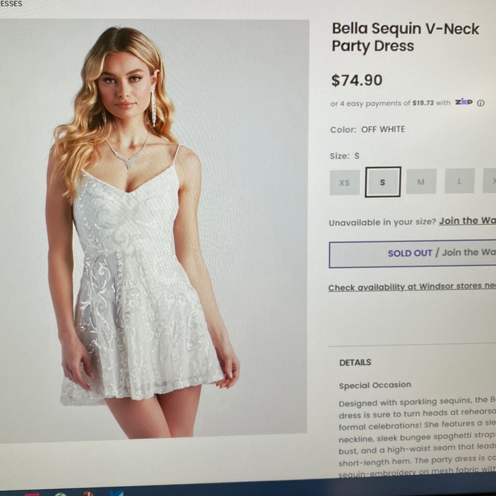 Windsor Bella Sequin Party dress - off white